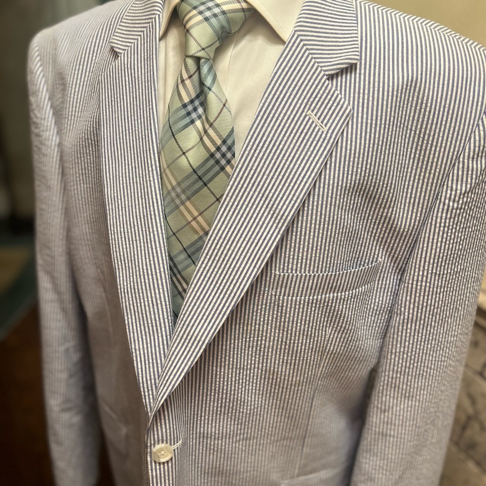 Alan Flusser Sport Coat Blazer Jacket Blue and White Striped Men 48R - Picture 7 of 15